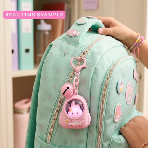 Image of Luminous Cute Animal Backpack Keychain | Glowing Cat, Bear & Kitten Bag Charm Pendant with Bell | Mini Night Light Schoolbag Keyring for Kids Girls Decoration (Mini Bag Keychain)