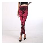 CHENGTAO Frau Leggings Plus Größe Gamaschen Drucken Mock Taschen und Loch dünne Jeans-Leggings Damen Röhrenhose Tights (Color : LightRed, Size : XXL)