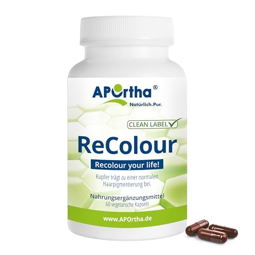 APOrtha® ReColour mit hochwertigem Melatine® Melanin I 60 vegetarische Kapseln mit Melanin gegen graue Haare I schrittweise Re-Pigmentierung von weißem und ergrautem Haar I Anti graue Haare Männer