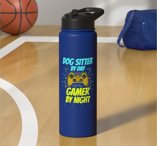 Dog Sitter By Day Gamer By Night Funny Dog Sitter Gaming Stainless Steel Insulated Water Bottle – vue 7