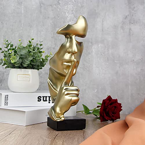 Joyousness Thinker Statue, Silence Is Gold Modern Abstract Art Statue, Modern Home Resin Ornament Piano Desktop Cupboard Decor For Office Study Living Room Bedroom (Gold) #TOP2