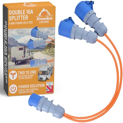 Xtremeauto 16amp Splitter Electric Cable - 16amp to X2 16amp Sockets 2 Way Power Splitter Distributor Generator Caravan Adapter Hook Up Plugs 240V Camping 16 Amp Cable 16 Amp Splitter Socket