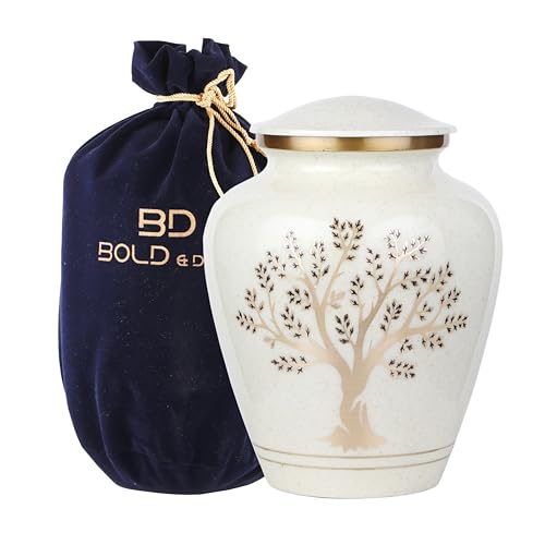 Image of Tree of Life Large Cremation Urn for Human Ashes | 200 Cubic Inches | Decorative Urn for Ashes Adult Female & Male, Funeral Urns - Pearl Marble