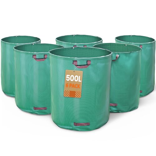 VOUNOT® Gartenabfallsack 500 Liter, 6er Gartensäcke für Grünabfall, Selbststehend und Falt, Laubsack Selbstaufstellend aus robustem Polypropylen-Gewebe (PP) 150gsm