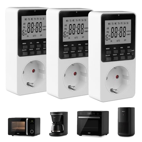 Lot De 3 Prise Programmable, Programmateur Prise Électrique avec 16 Programmes De Minuterie, Programmateur Prise, Minuterie Prise Numérique, Mode Aléatoire...