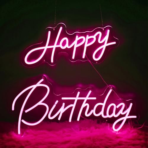 Image of Happy Birthday Neon Sign, Pink LED Neon Light Up Sign for Party Backdrop,Bedroom,Reunion,birthday 22x16.9 Inch