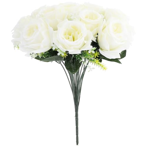 TOGEVAL Bouquet di Fiori Artificiali per Cimitero 18 in Colore Beige Chiaro Fiori Finti per Tomba Decorazione Duratura per Funerali e Commemorazioni Dimensioni Compatte e senza