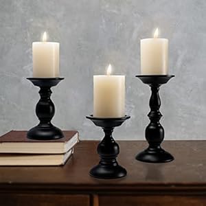 Black Pillar Candle Holders Set of 3 Vintage Candle Holder for Table Centerpiece Fireplace Decor Decorative Antique Candle Stand for Dining Living Room Decoration