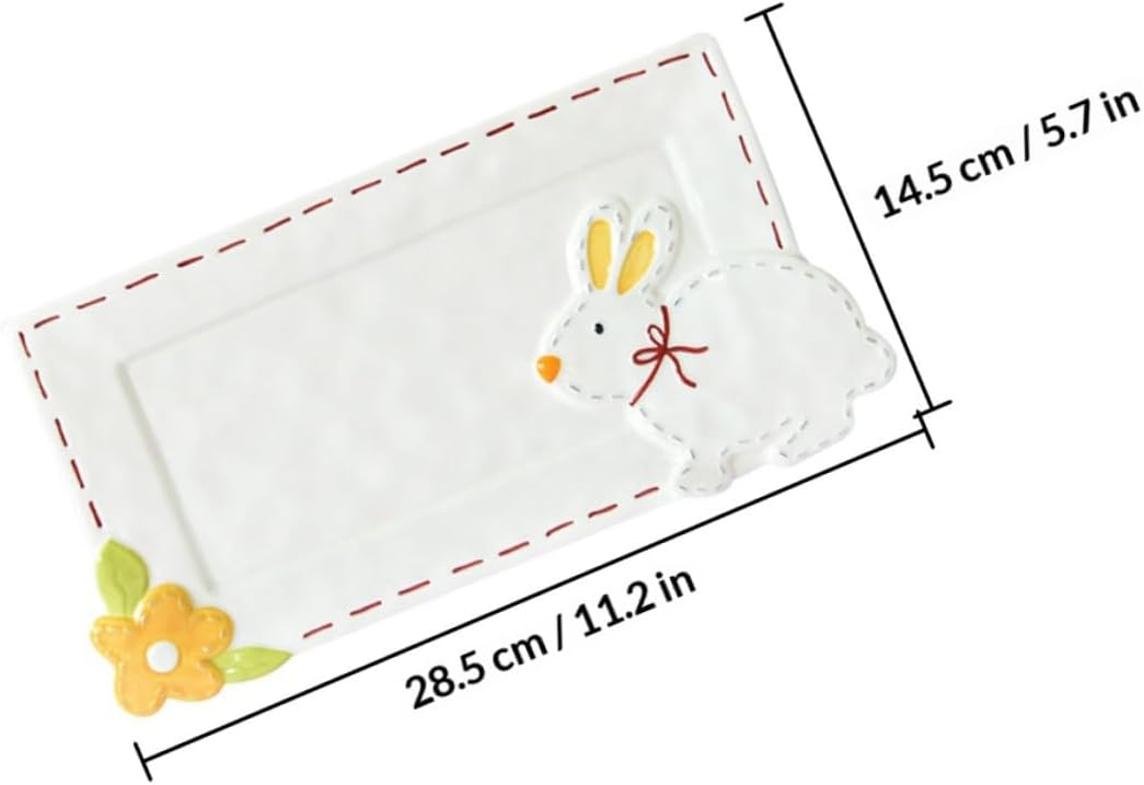ARTIBETTER Rabbit Ceramic Plate Cartoon Dumpling Sushi Dessert Tray Japanese Style ’s Food Dish Light Yellow Tableware for Home and Party Use