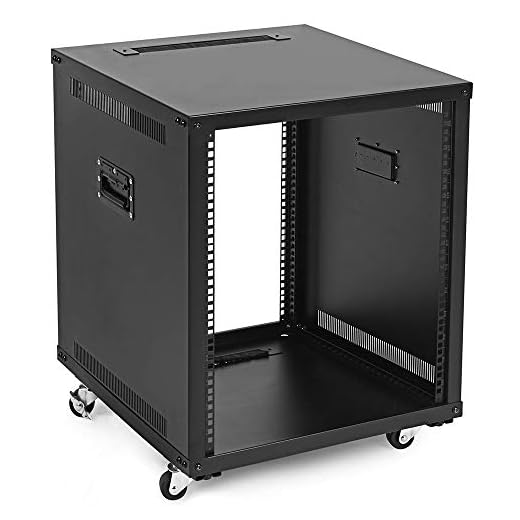 NavePoint Rack de servidor portátil 12U com rodízios - estrutura aberta de rack de rede 12U com trilhos ajustáveis, capacidade de 59,9 kg - Rack de até 57,4 cm de profundidade e 48 cm para
