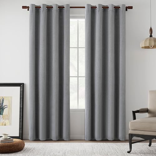 LCOOMZEN 100% Blackout Linen Gray Curtains 72 Inch Length 2