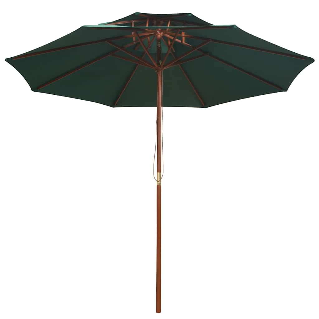 Ombrellone a Livelli 270x con Palo in Legno Verde per Giardino Esterno, Patio, Terrazzo, Balcone, Piscina e Spiaggia