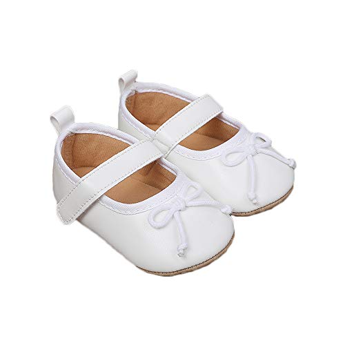 Baby Girls Mary Jane Flats Bowknot Anti-Slip Soft Sole Toddler First Walkers Princess Dress Shoes, White 3-6 Months