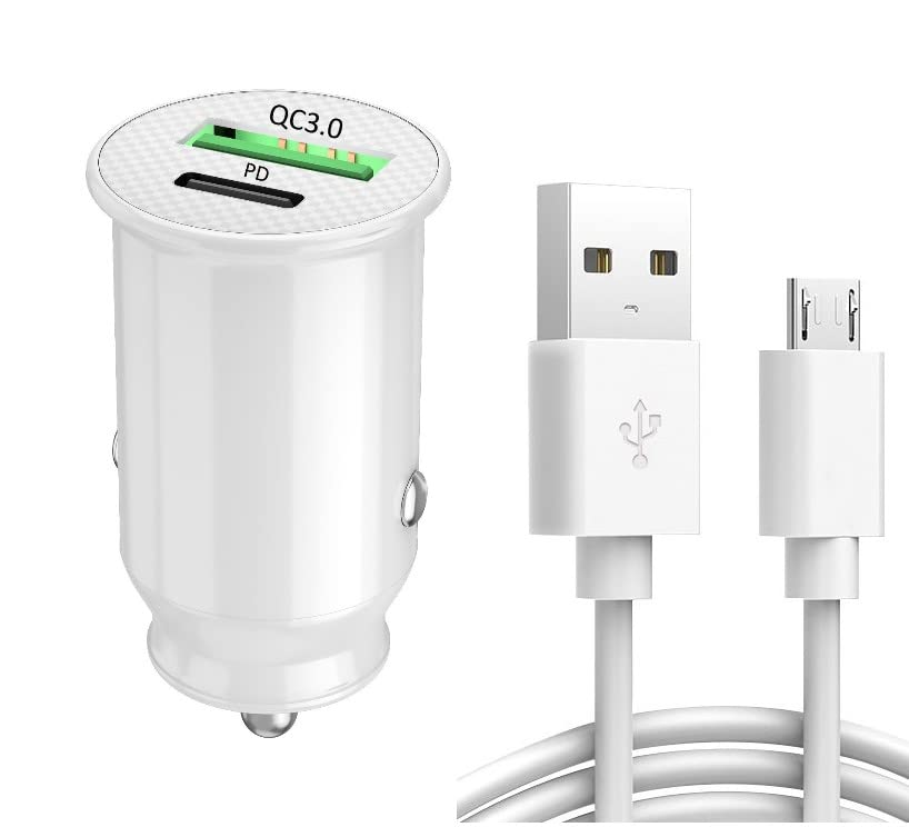 PH26 Ⓡ Chargeur Voiture Rapide 30W PD & QC 3.0 pour Blackview A60 Plus Ultra-Compact et Puissant avec 1 câble Micro USB - 2 Ports pour Charger 2 appareils...
