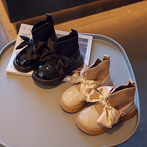 Girls Booties Fashion Leather Boots Shoes Waterproof Leather Short Boots Non Slip Breathable Princess Shoes (Beige, 4.5-5 Years)4