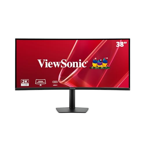 ViewSonic VA3820C UWQHD Curved Monitor 38 Zoll mit USB-C Hub, 3840p x 1600p, 21:9, 2 x HDMI, DisplayPort, USB-C 96W Ladegerät, IPS, 2300R, 4ms GTG, 75Hz, HDR 10, Low Blue Light. Flimmerfrei
