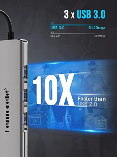 USB C Hub Docking Station, Lemorele 9 in 1 USB C Multiport Adapter with 4K HDMI, 3 USB 3.0, USB C Data Ports, 100W PD, SD/TF Slot Compatible with MacBook Air/Pro M1, iPad Pro, Chromecast, Switch, PS4