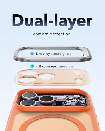 Image of ESR for iPhone 17 Pro Case with Stash Stand, Camera Control Cover Compatible with MagSafe, Military-Grade Drop Protection Magnetic Phone Case, Scratch-Resistant Back Cover, Frosted Orange