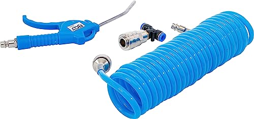 BGS 74253 | Druckluft-Ausblaspistole | mit Druckluft-Spiralschlauch und T-Verbinder | Drukluftpistole | Griff aus blauem Nylon-Fiberglas