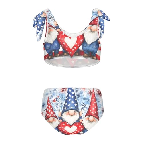 Girls 4th Of July Gnomes Pattern Swimsuit Two Pieces Bikini Set Bathing Suits Swimwear Crop Top Swimsuit Set2