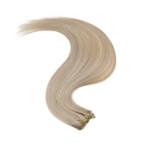 Clip in Human Hair 18 Inches Color 18P60 Ash Blonde Highlighted Plaitnum Blonde 50g (3 Pieces) Clip Extensions for Women