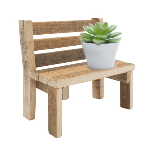 Spetebo Banco decorativo en miniatura de madera, 23 x 21 cm, banco de flores pequeño natural, decoración de jardín, mini banco de madera, soporte para flores, banco de plantas