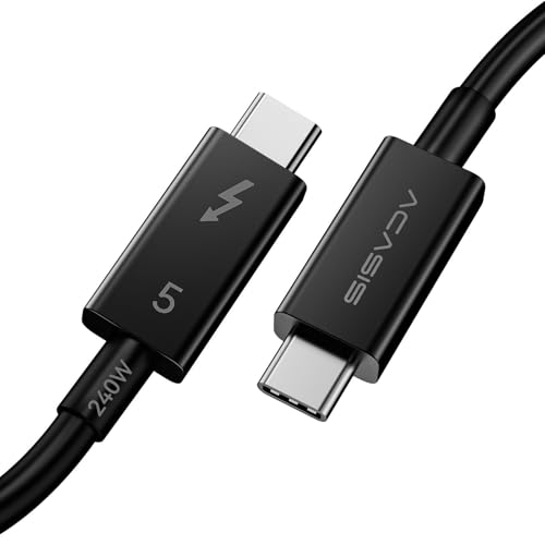 Acasis [Cable Thunderbolt 5 de 80 Gbps certificado por Intel de 90 cm, cable de pantalla de vídeo USB-C compatible con 80 Gbps, ancho de banda de 120 Gbps, 16 K a 60 Hz, 8 K a 60 Hz, 4K a 540 Hz