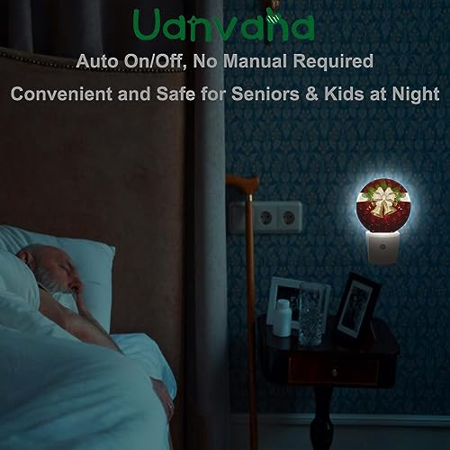 Image of Winter Decorative Night Light Christmas Bells and Beige Bow Plug-in Nightlight Energy Saving 0.5W LED Lighting for Boys Girls Men Women Bedroom