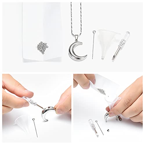 Imrsanl Cremation Jewelry for Ashes Moon Urn Necklace Stainless Steel Memorial Lockets Keepsakes Jewelry for Ashes Pendant - Fill kit3