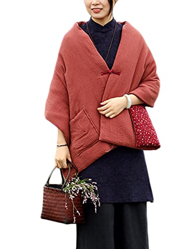 NFYM Women's Scarf Cape Coat Warm Quilted Front Pockets Warm Shawls Wraps Elegant Reversible Design