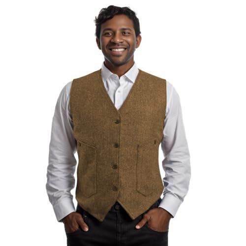 Vest for Men Formal Dress Business Casual Herringbone Tweed Vest Jacket for Men Waistcoat