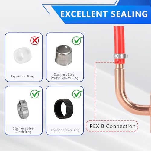 (2-Pack YVSKM) 1/2\" × 6\" Copper PEX Stub-Out Elbow with Flange, Lead-Free Plumbing Fitting for 1/2 Inch Copper Pipe, Closed-End Connector for Water, Heating, and Residential or Commercial Systems