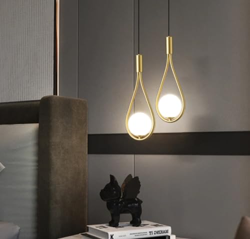 Image of Dropshape Milky Forest Glass Gold Metal Modren Style Hanging Pendent Celing Light Lamp for Bedroom Living Room Lobby Bedside Office Kitichen Home Decor Light with Bulb (1)