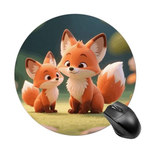 Gaming Mauspad Zeichentrick-Füchse Computer-Mauspad Vernähte Kanten Multifunktionales Laptop Schreibunterlage, Für Zuhause, Homeoffice, Computer, Kabellose Maus, 20cm
