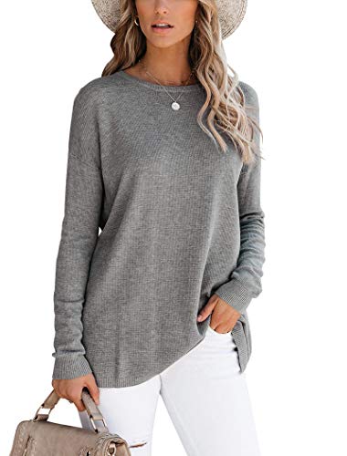 Minthunter Women's Oversized Pullover Sweater Long Sleeve Crew Neck Fall Knit Tunic Tops (Gray,Small)