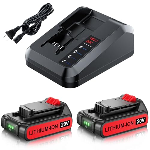 2Pack 4.0Ah LBXR20 Replacement for Black and Decker 20V Max Battery and Charger 20 Volt Lithium Compatible with LBXR20-OPE LBXR2020 LBX20 LB20 LBX4020 LB2X4020 LBXR2520 Cordless Power Tool