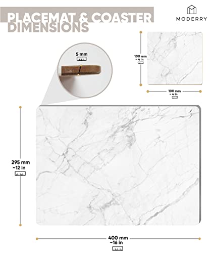 Moderry Set Of 4 Heat Resistant Cork Placemats For Dining Table With Free Set Of 4 Matching Drink Coasters Marble Design 16 X 12 Inches Cork Backed Hard Placemats (White Marble) #TOP3