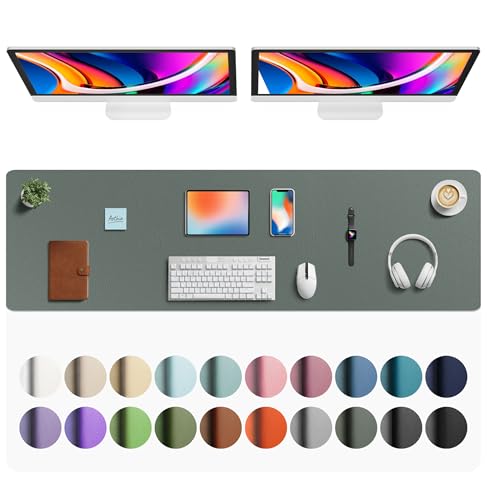 Image of Aothia Faux Leather Desk Mat - Large Mouse Pad, Non-Slip PU Leather Blotter, Waterproof Writing Surface for Office and Home (Jungle Green, 63 inch x 17 inch)