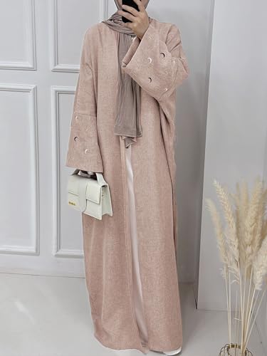 Image of Women's Batwing Sleeve Open Front Kimono Abaya Embroidery Moroccan Kaftan Cardigan