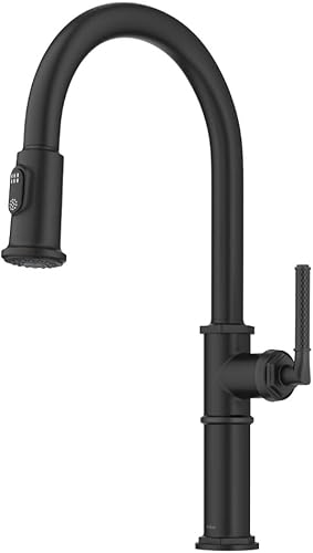 Miniatura 1 de KRAUS Allyn - Grifo de cocina tradicional industrial desplegable de una sola manija en negro mate, KPF-4100MB