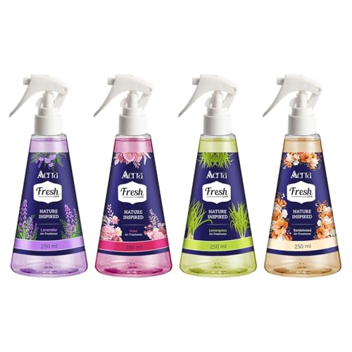 Image of Aerra Lavender, Rose, Lemongrass, Sandalwood Air Freshener Spray Combo, 4x250ml - Sacred Zest Edition, 11200+ Sprays for Home, Pooja Room, Kitchen, Bedroom, Car, Office, Non-Aerosol Odor Eliminator