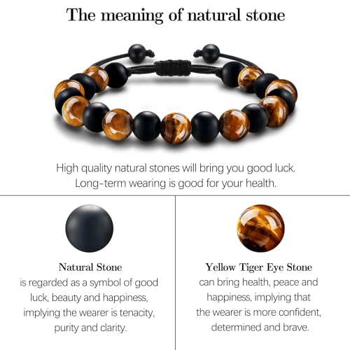 Alissl Tiger Eye Bracelets For Teen Boys- Double Protection 8Mm Natural Stone Bracelet thumb #2