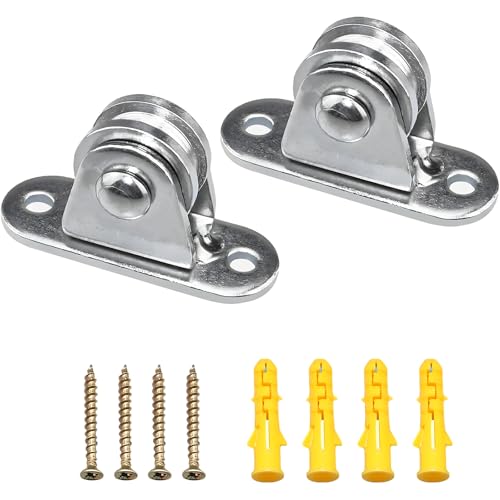 2-Pack Washing Line Pulley Kit, Stainless Steel Pulley Wheel, Wall Mounted Pulley Block, Adjustable Angle for Handling Sliding Wire Rope on Walls or Ceilings