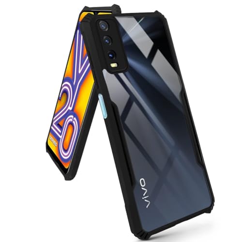 Image of Jkobi Hybrid Back Case Cover for Vivo Y20 | Y20i (Shockproof with Polycarbonate Clear Panel | Professional Black)