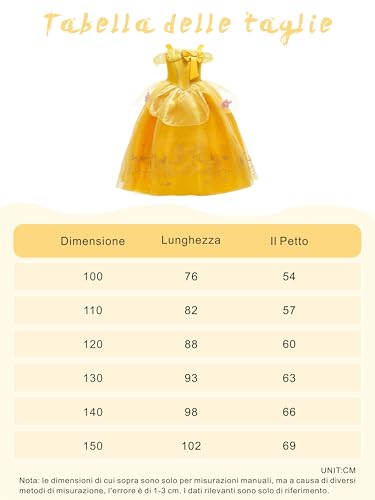 New front Vestito da Principessa Belle Vestito Belle Bambina con Accessori Vestito Elegante Bambina per Festa di Lusso Halloween Compleanno Carnevale et Natale