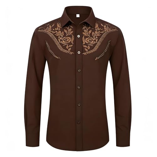 Camisas Vaqueras Occidentales para Hombre, Camisas Bordadas de Manga Larga, Camisa Informal Ajustada con Botones y Bolsillos (XXXL) #162