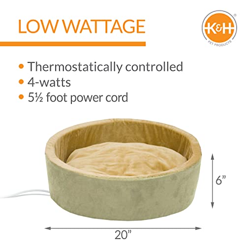 K&H Pet Products Thermo-Kitty Bed Heated Cat Bed Large 20 Inches Sage/Tan #TOP1