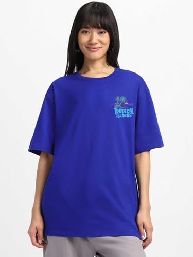 Image of JUNEBERRY Pure Cotton Oversized Baggy Fit Round Neck Drop Shoulder Swan White Back Graphic Printed T-Shirt for Women /Girls