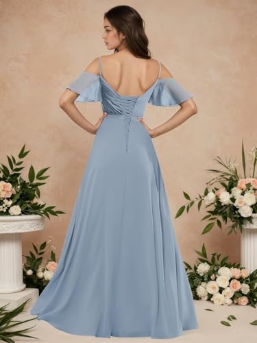 Off The Shoulder Bridesmaid Dresses for Women Long Pleated V Neck Formal Evening Dress with Slit 20252