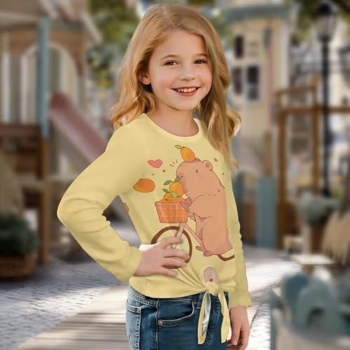 Xhuibop Girls Long Sleeve Shirts Size 5-12 Soft & Comfy Tie Knot Front Fall T-Shirts for Kids Graphic Tees3